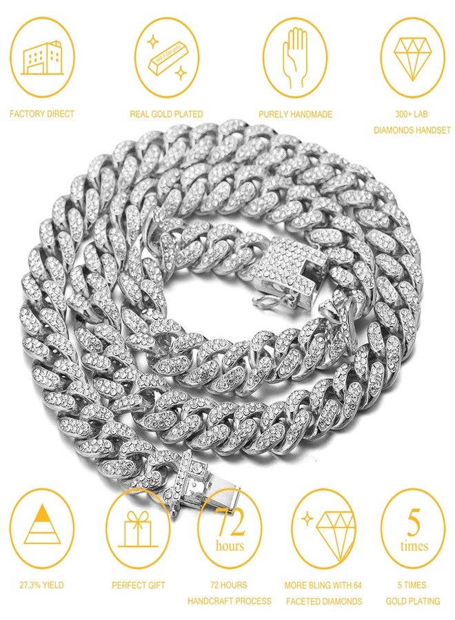 Halukakah Diamond Cuban Link Chain for Women 13.5MM Platinum White Gold Finish Choker Necklace 16",Full Cz Diamond Cut Prong Set,with Giftbox - Image 2